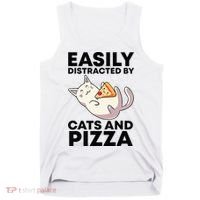 Easily Distracted By Cats And Pizza Kawaii Cat Lovers Gift Tank Top thumb 0