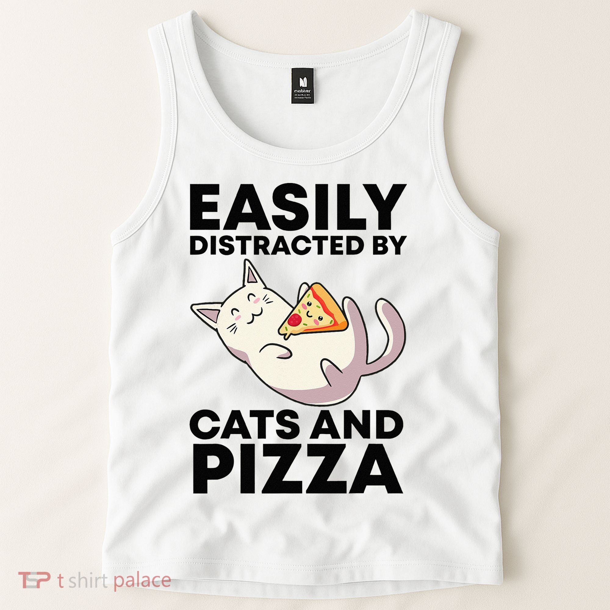 Easily Distracted By Cats And Pizza Kawaii Cat Lovers Gift Tank Top