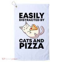 Easily Distracted By Cats And Pizza Kawaii Cat Lovers Gift Golf Towel thumb 0