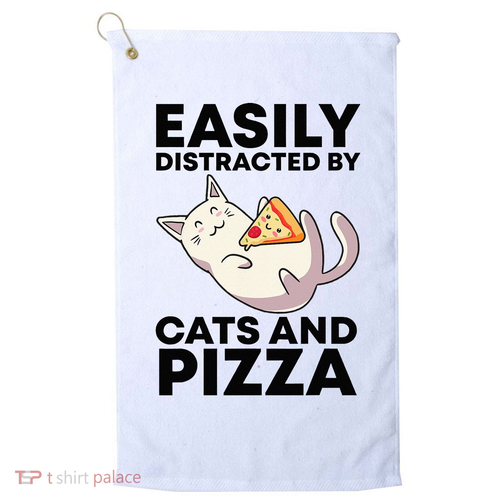 Easily Distracted By Cats And Pizza Kawaii Cat Lovers Gift Golf Towel