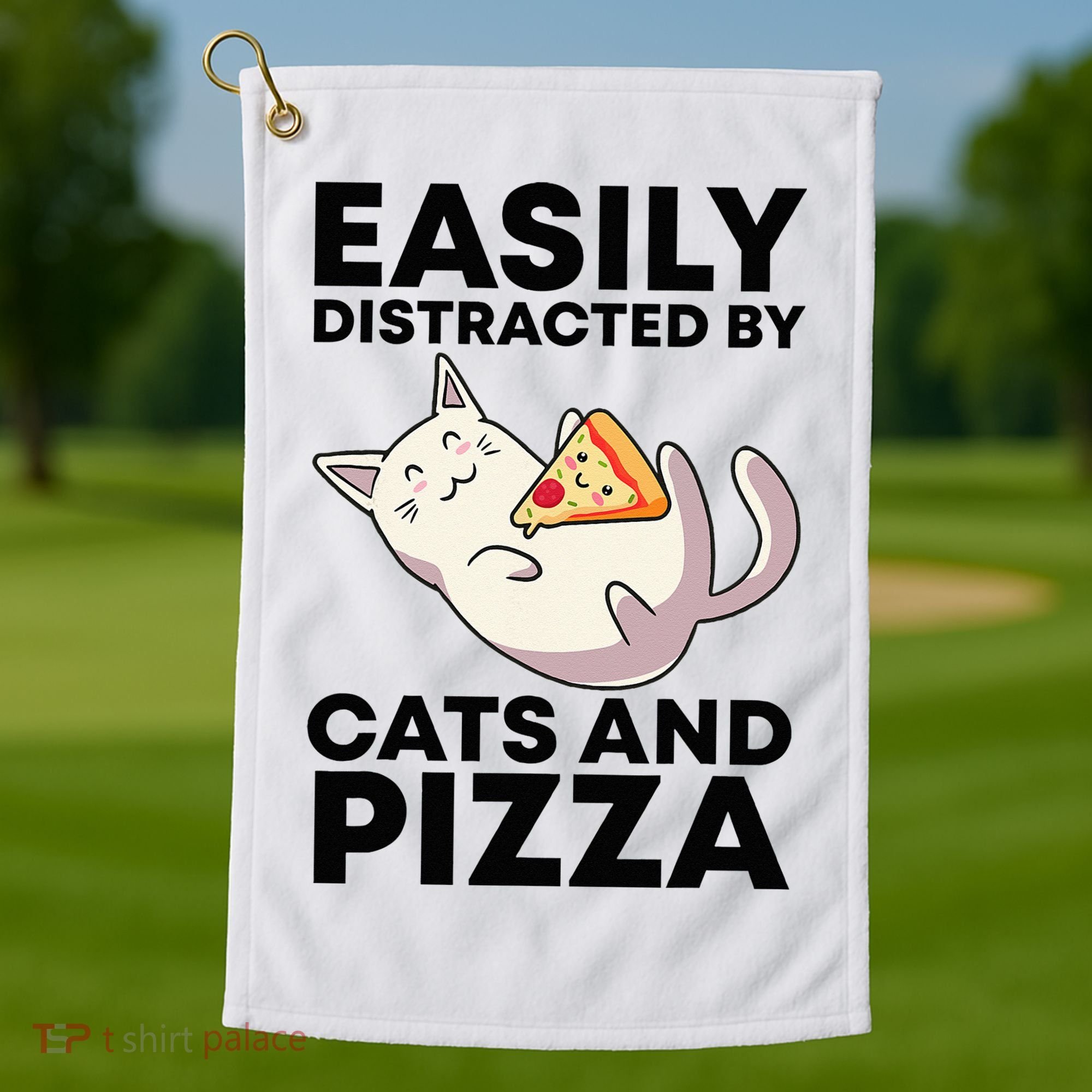 Easily Distracted By Cats And Pizza Kawaii Cat Lovers Gift Golf Towel