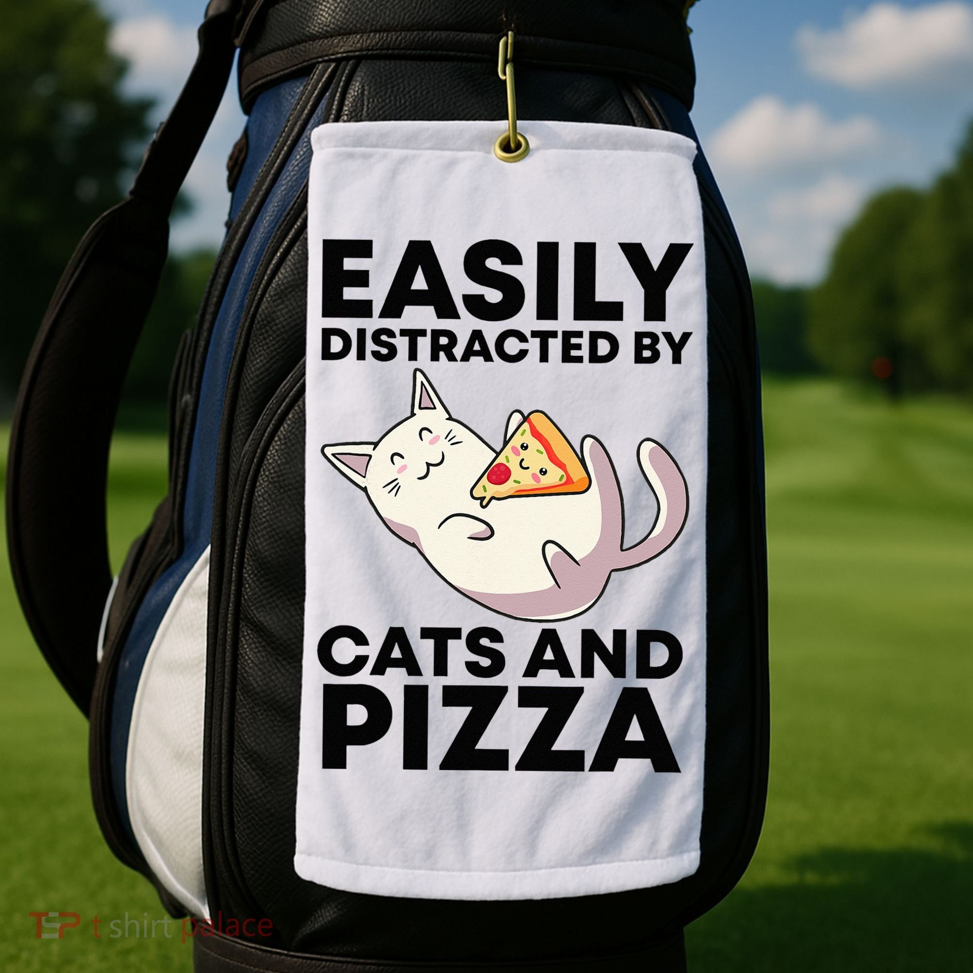 Easily Distracted By Cats And Pizza Kawaii Cat Lovers Gift Golf Towel