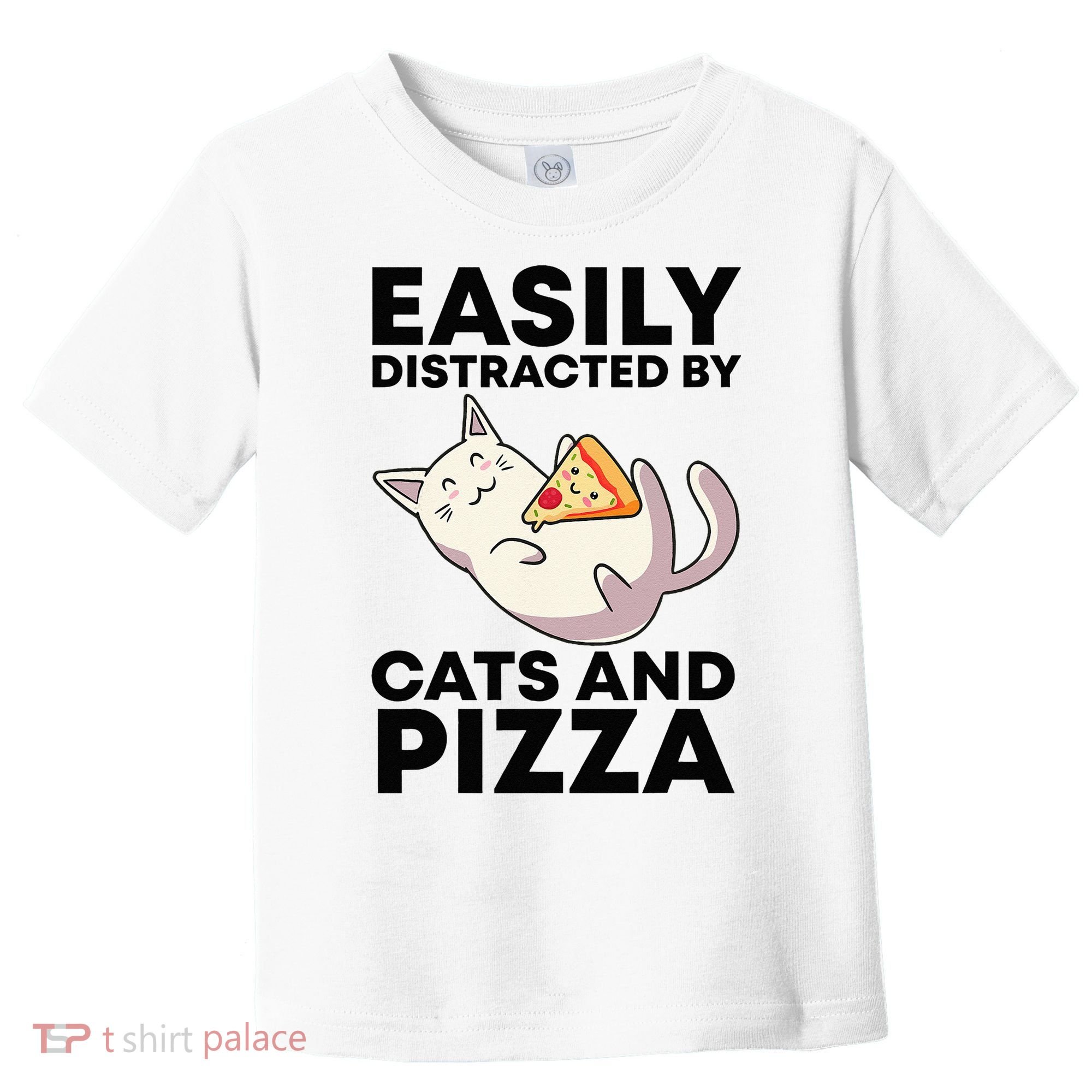 Easily Distracted By Cats And Pizza Kawaii Cat Lovers Gift Toddler T-Shirt