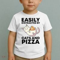 Easily Distracted By Cats And Pizza Kawaii Cat Lovers Gift Toddler T-Shirt thumb 2