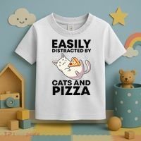Easily Distracted By Cats And Pizza Kawaii Cat Lovers Gift Toddler T-Shirt thumb 3