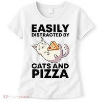 Easily Distracted By Cats And Pizza Kawaii Cat Lovers Gift Women's T-Shirt thumb 0