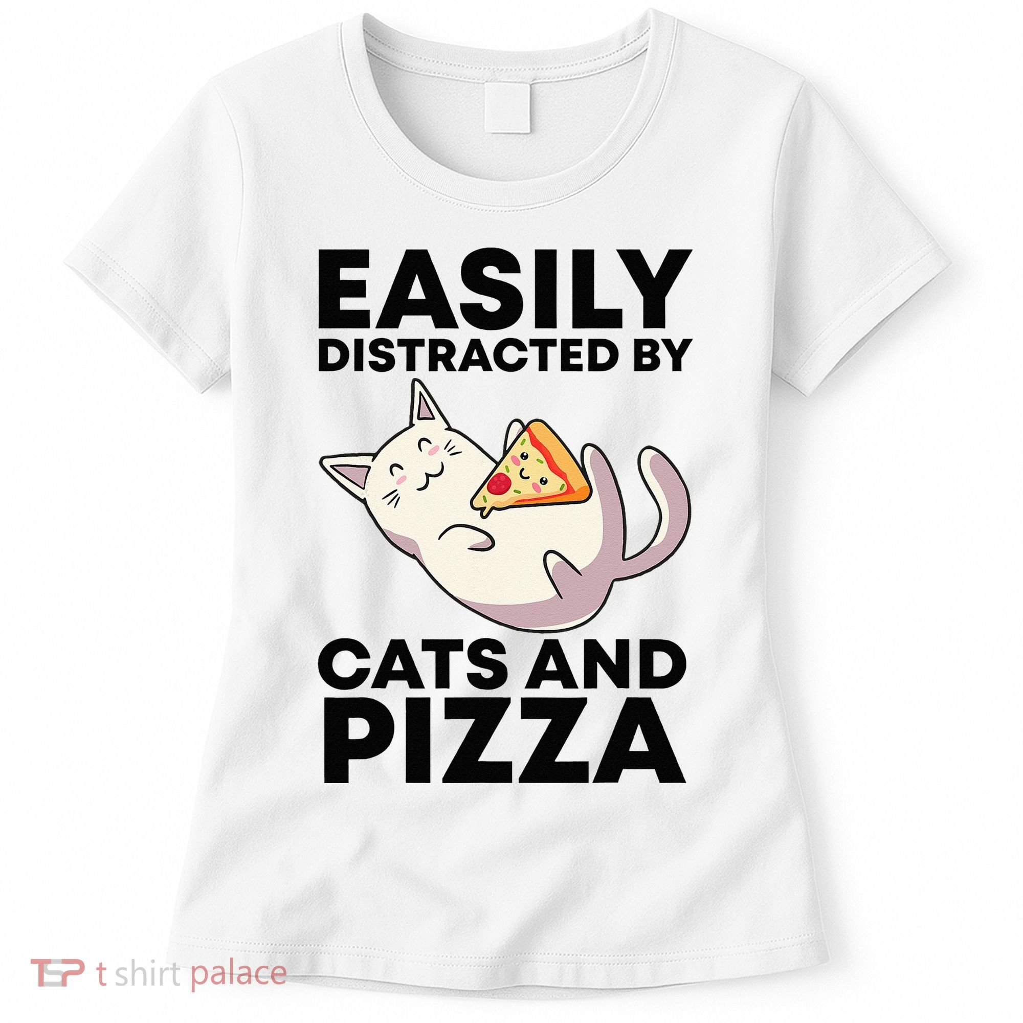 Easily Distracted By Cats And Pizza Kawaii Cat Lovers Gift Women's T-Shirt