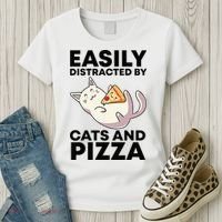 Easily Distracted By Cats And Pizza Kawaii Cat Lovers Gift Women's T-Shirt thumb 3