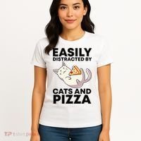 Easily Distracted By Cats And Pizza Kawaii Cat Lovers Gift Women's T-Shirt thumb 4