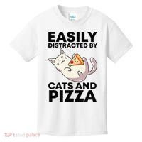 Easily Distracted By Cats And Pizza Kawaii Cat Lovers Gift Kids T-Shirt thumb 0