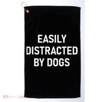 Easily Distracted By Dogs Funny Jokes Sarcastic Golf Towel thumb 0
