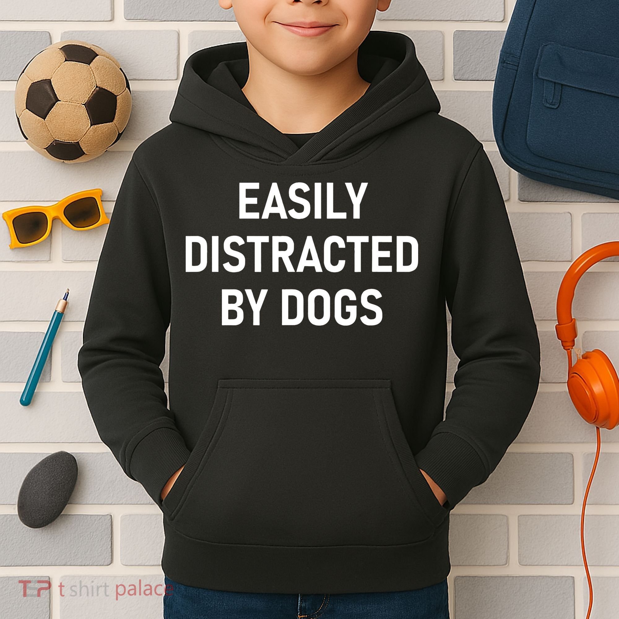 Easily Distracted By Dogs Funny Jokes Sarcastic Kids Hoodie