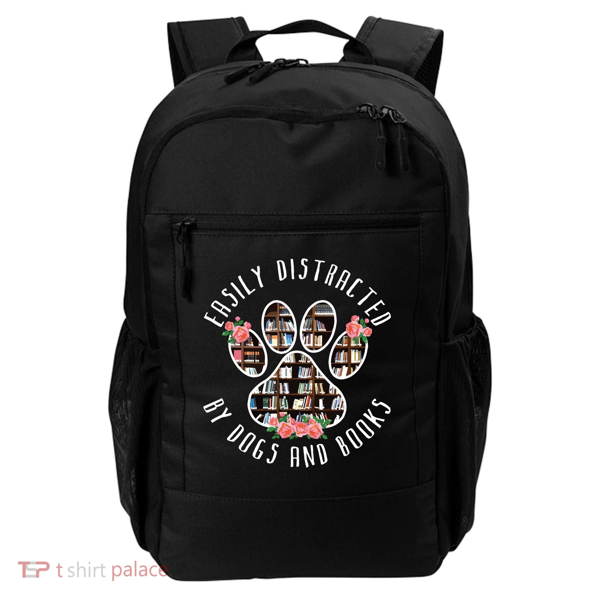 Easily Distracted By Dogs And Books Animal Book Lover Gift Backpack