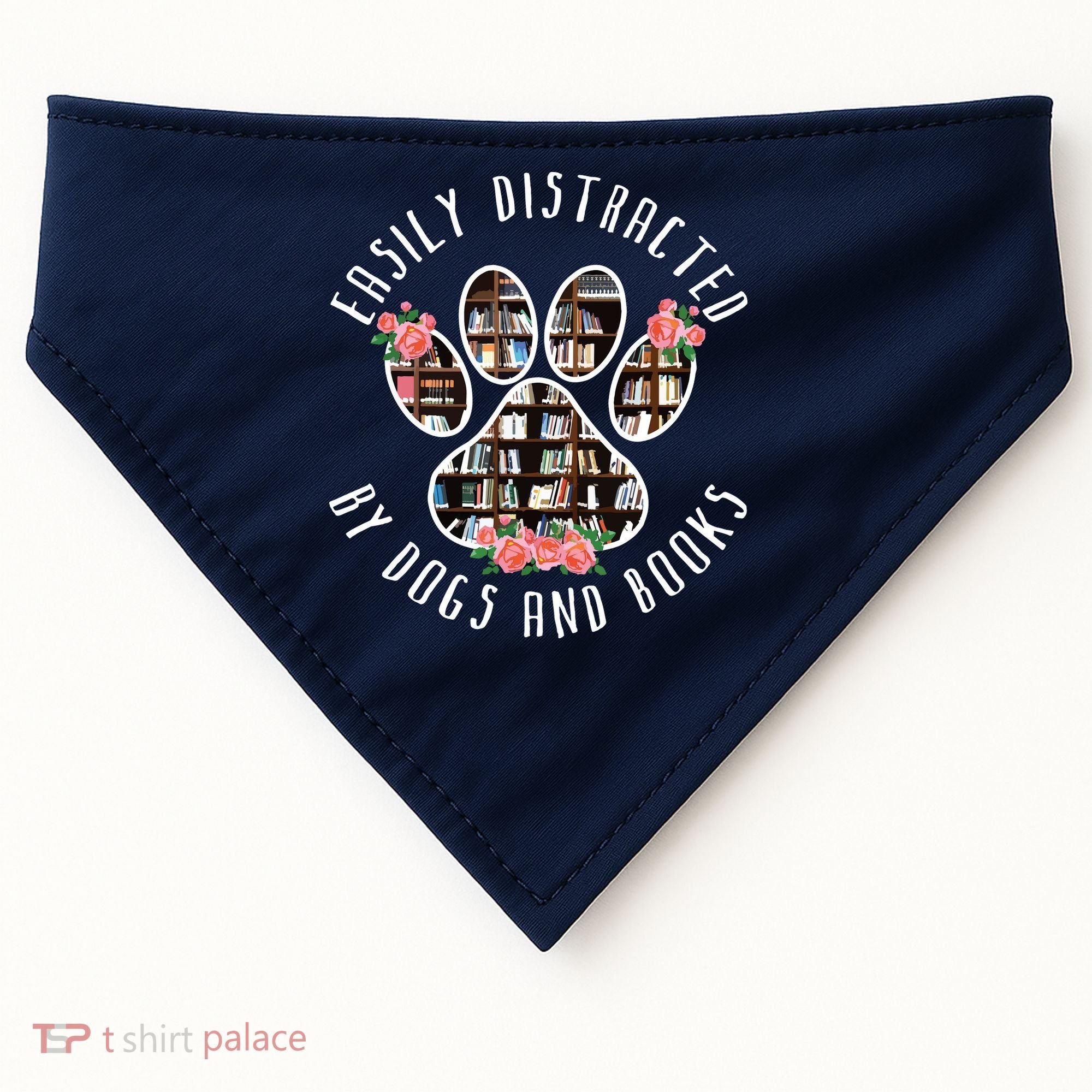 Easily Distracted By Dogs And Books Animal Book Lover Gift USA-Made Doggie Bandana