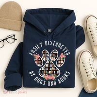 Easily Distracted By Dogs And Books Animal Book Lover Gift Hoodie thumb 4