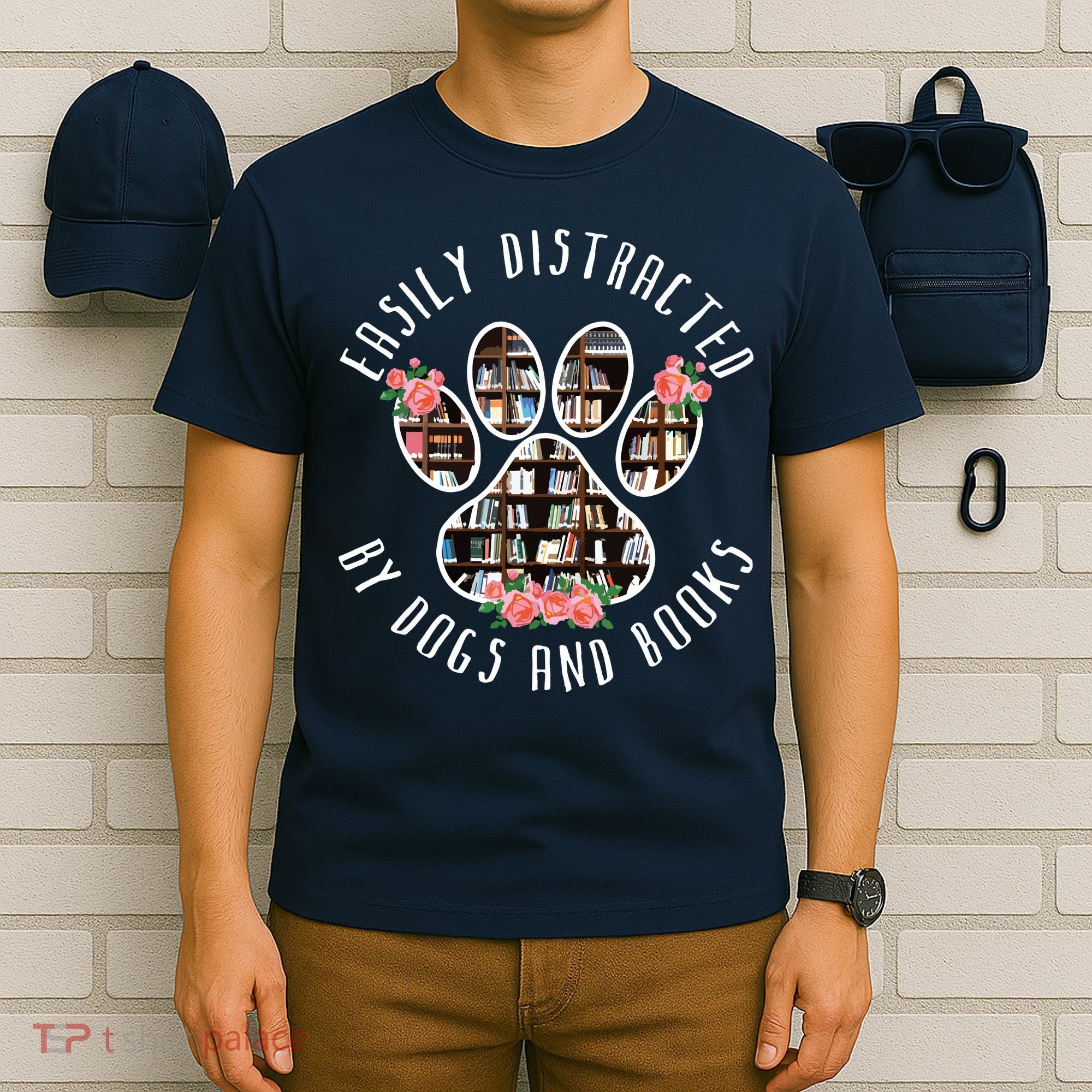 Easily Distracted By Dogs And Books Animal Book Lover Gift T-Shirt