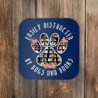 Easily Distracted By Dogs And Books Animal Book Lover Gift Coaster thumb 0