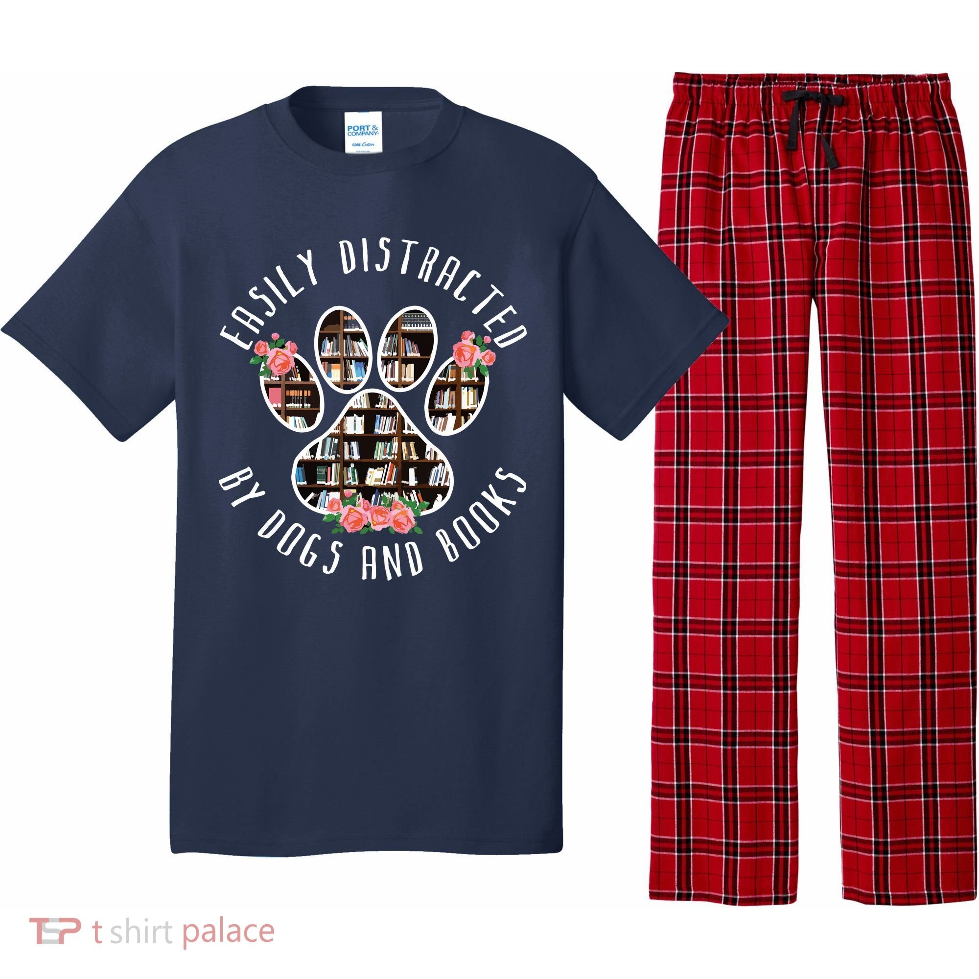 Easily Distracted By Dogs And Books Animal Book Lover Gift Pajama Set