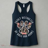 Easily Distracted By Dogs And Books Animal Book Lover Gift Women's Tank Top thumb 3
