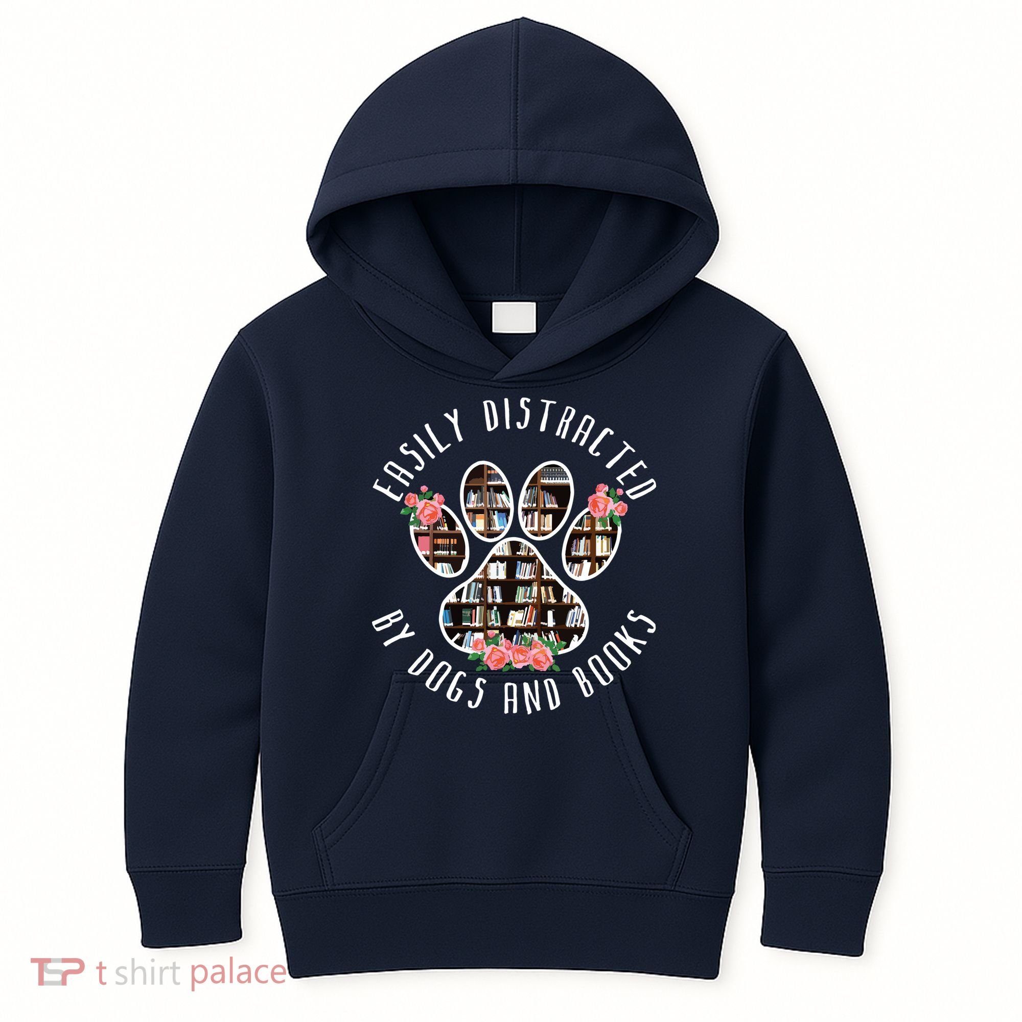 Easily Distracted By Dogs And Books Animal Book Lover Gift Kids Hoodie