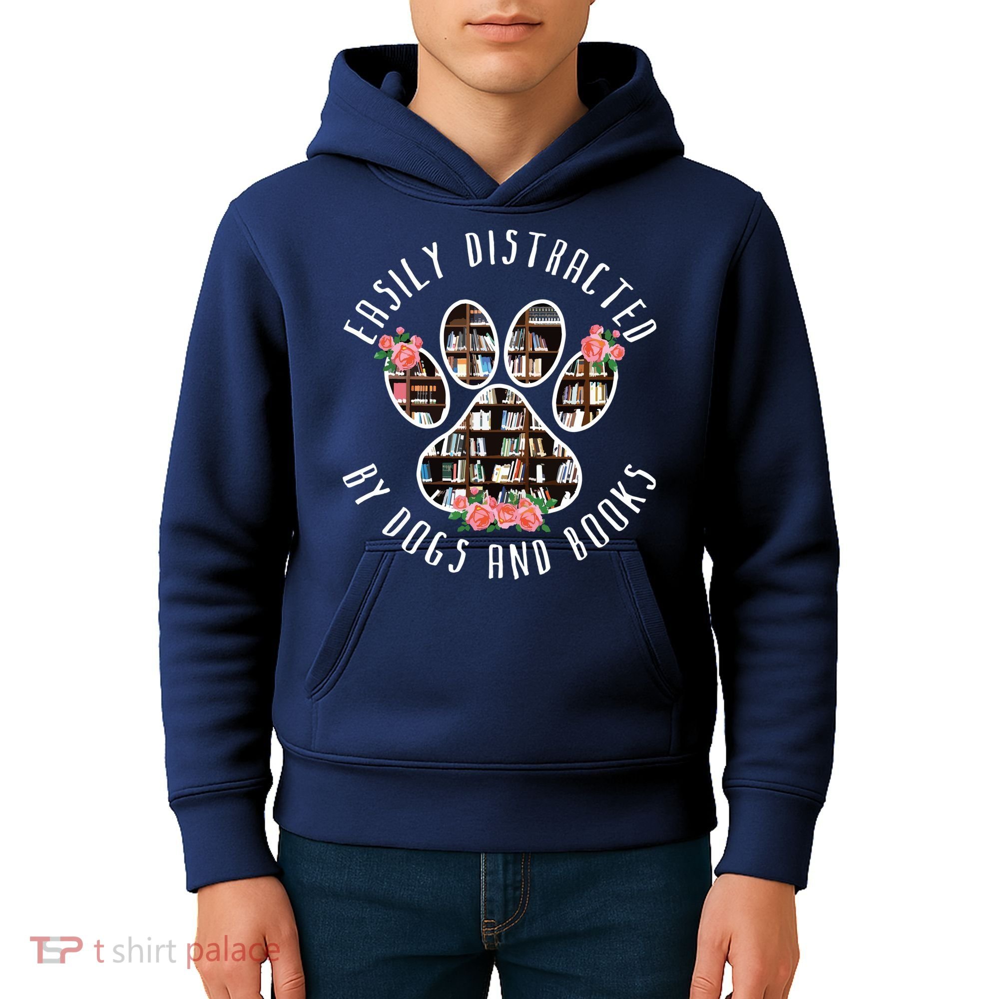 Easily Distracted By Dogs And Books Animal Book Lover Gift Kids Hoodie