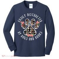 Easily Distracted By Dogs And Books Animal Book Lover Gift Kids Long Sleeve Shirt thumb 0