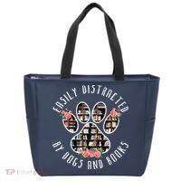 Easily Distracted By Dogs And Books Animal Book Lover Gift Tote Bag thumb 0