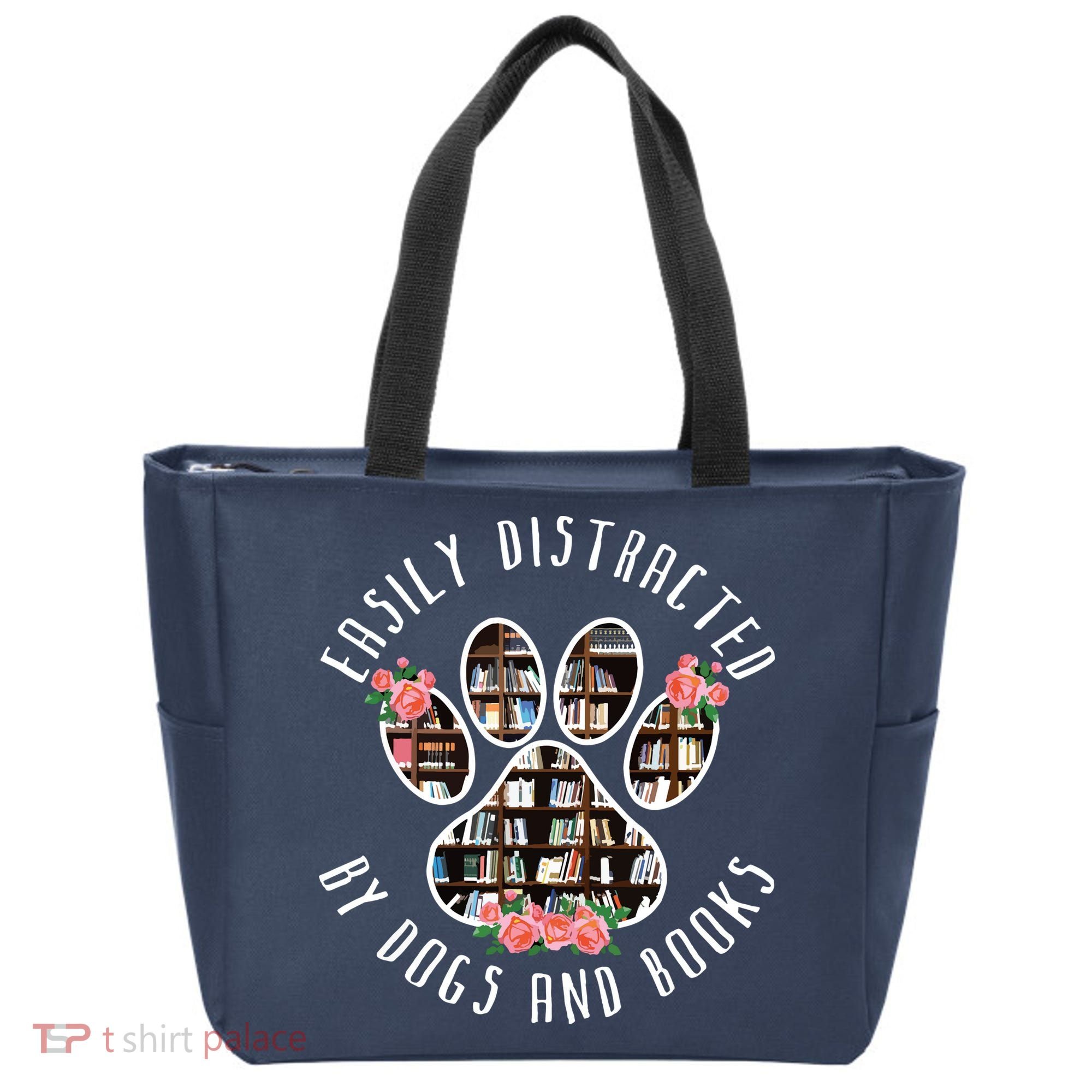 Easily Distracted By Dogs And Books Animal Book Lover Gift Tote Bag