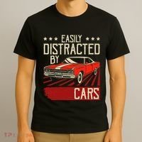 Easily Distracted By Cars Classic Muscle Car Guy Car Lover T-Shirt thumb 3
