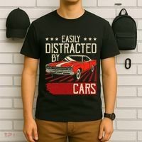 Easily Distracted By Cars Classic Muscle Car Guy Car Lover T-Shirt thumb 6