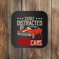 Easily Distracted By Cars Classic Muscle Car Guy Car Lover Coaster thumb 0