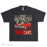 Easily Distracted By Cars Classic Muscle Car Guy Car Lover Urban Oversized Heavyweight T-Shirt thumb 0