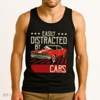 Easily Distracted By Cars Classic Muscle Car Guy Car Lover Tank Top thumb 3