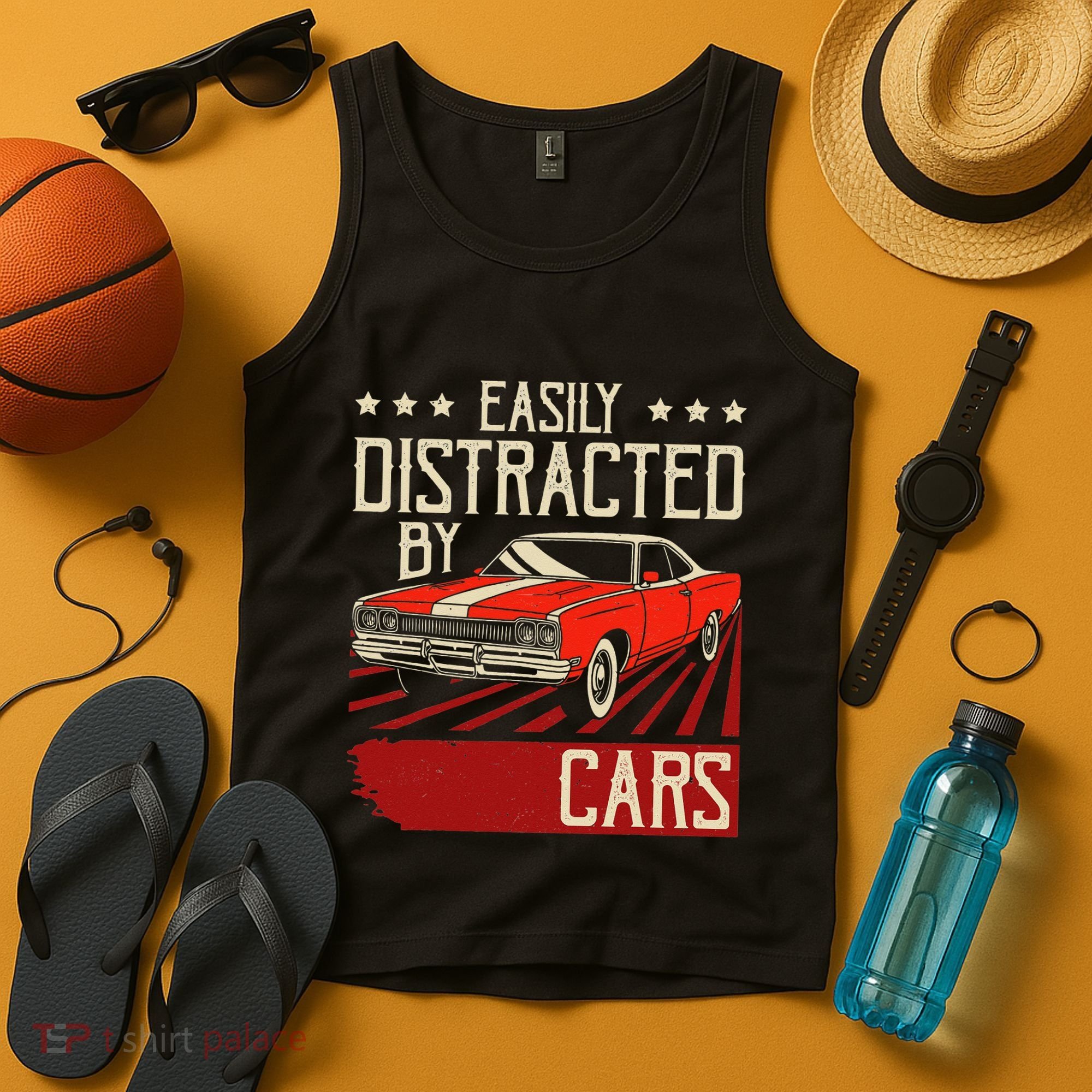 Easily Distracted By Cars Classic Muscle Car Guy Car Lover Tank Top