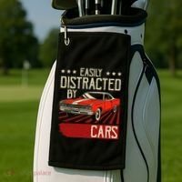 Easily Distracted By Cars Classic Muscle Car Guy Car Lover Golf Towel thumb 2