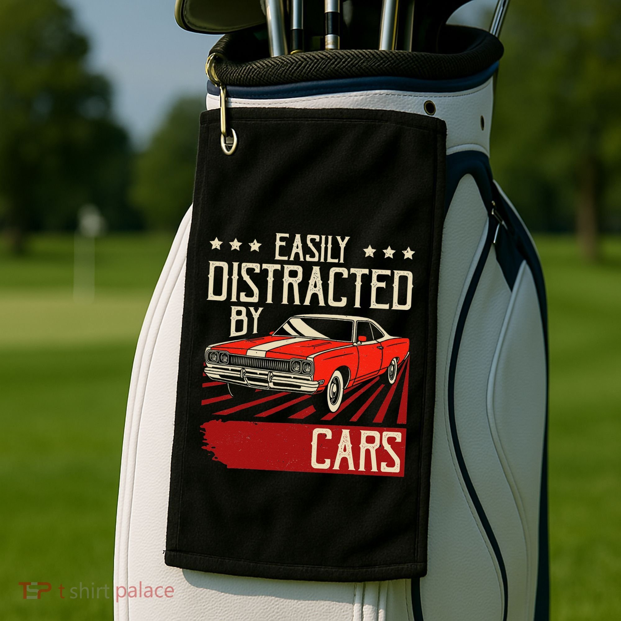 Easily Distracted By Cars Classic Muscle Car Guy Car Lover Golf Towel