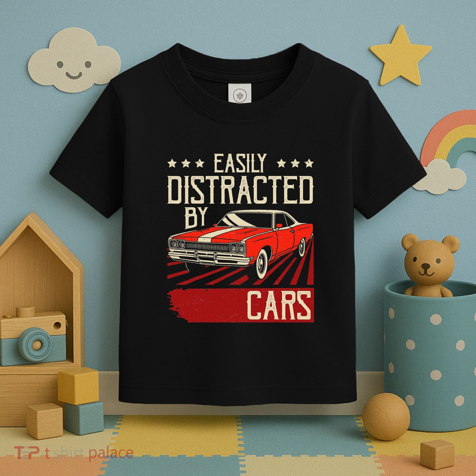 Easily Distracted By Cars Classic Muscle Car Guy Car Lover Toddler T-Shirt