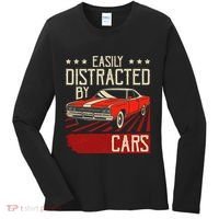 Easily Distracted By Cars Classic Muscle Car Guy Car Lover Women's Long Sleeve Shirt thumb 0
