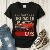 Easily Distracted By Cars Classic Muscle Car Guy Car Lover Women's T-Shirt thumb 3