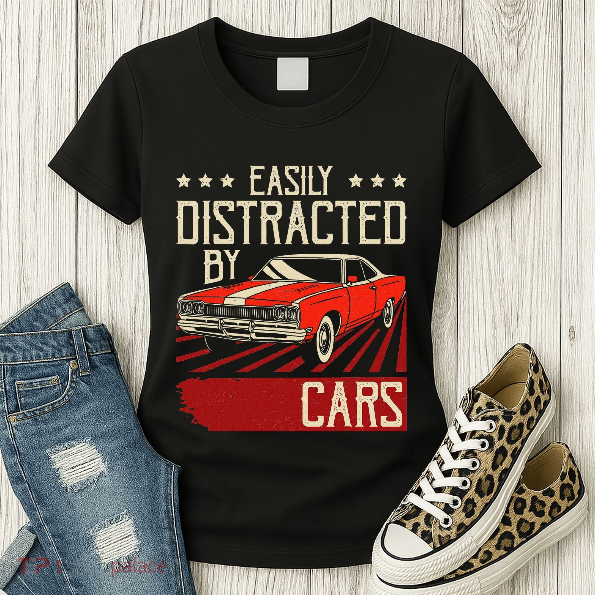 Easily Distracted By Cars Classic Muscle Car Guy Car Lover Women's T-Shirt