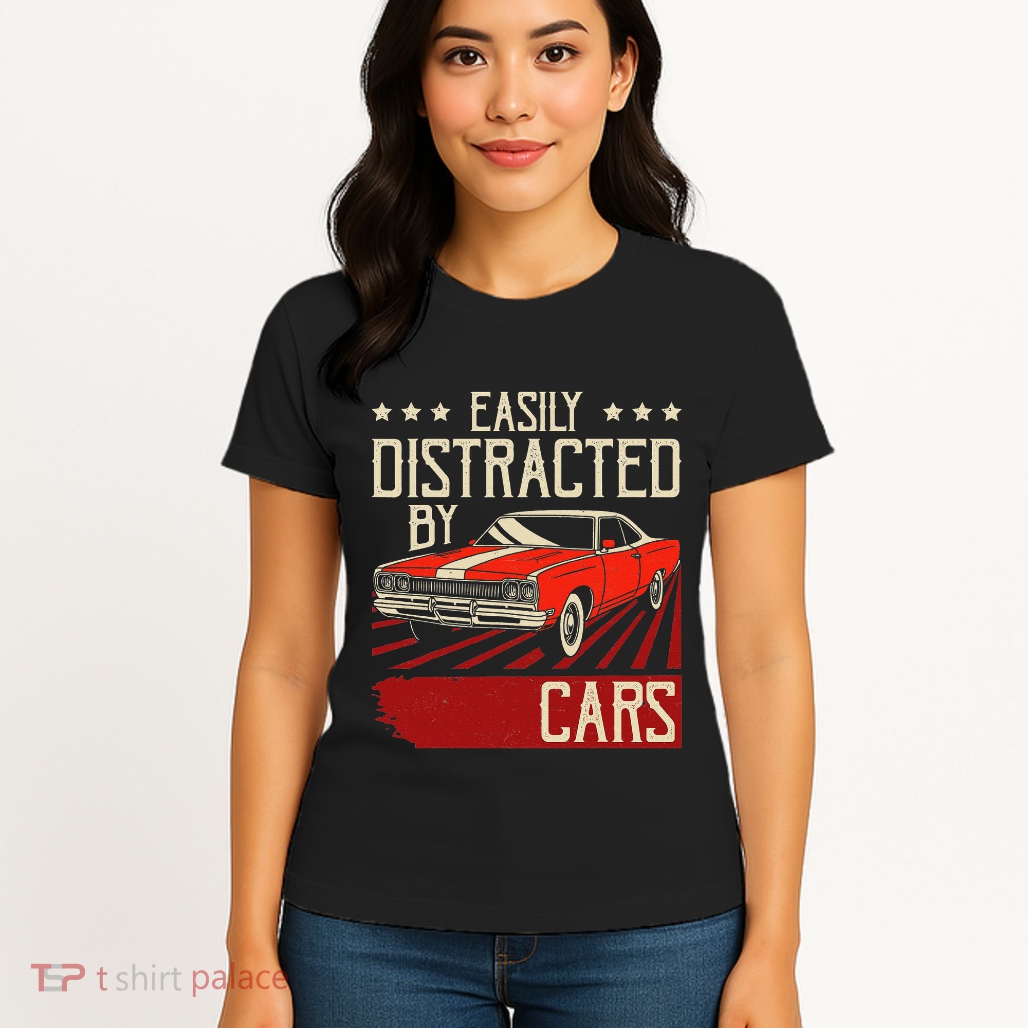 Easily Distracted By Cars Classic Muscle Car Guy Car Lover Women's T-Shirt