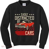 Easily Distracted By Cars Classic Muscle Car Guy Car Lover Kids Sweatshirt thumb 0