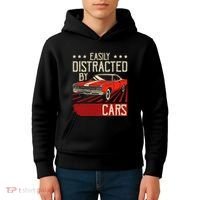 Easily Distracted By Cars Classic Muscle Car Guy Car Lover Kids Hoodie thumb 4
