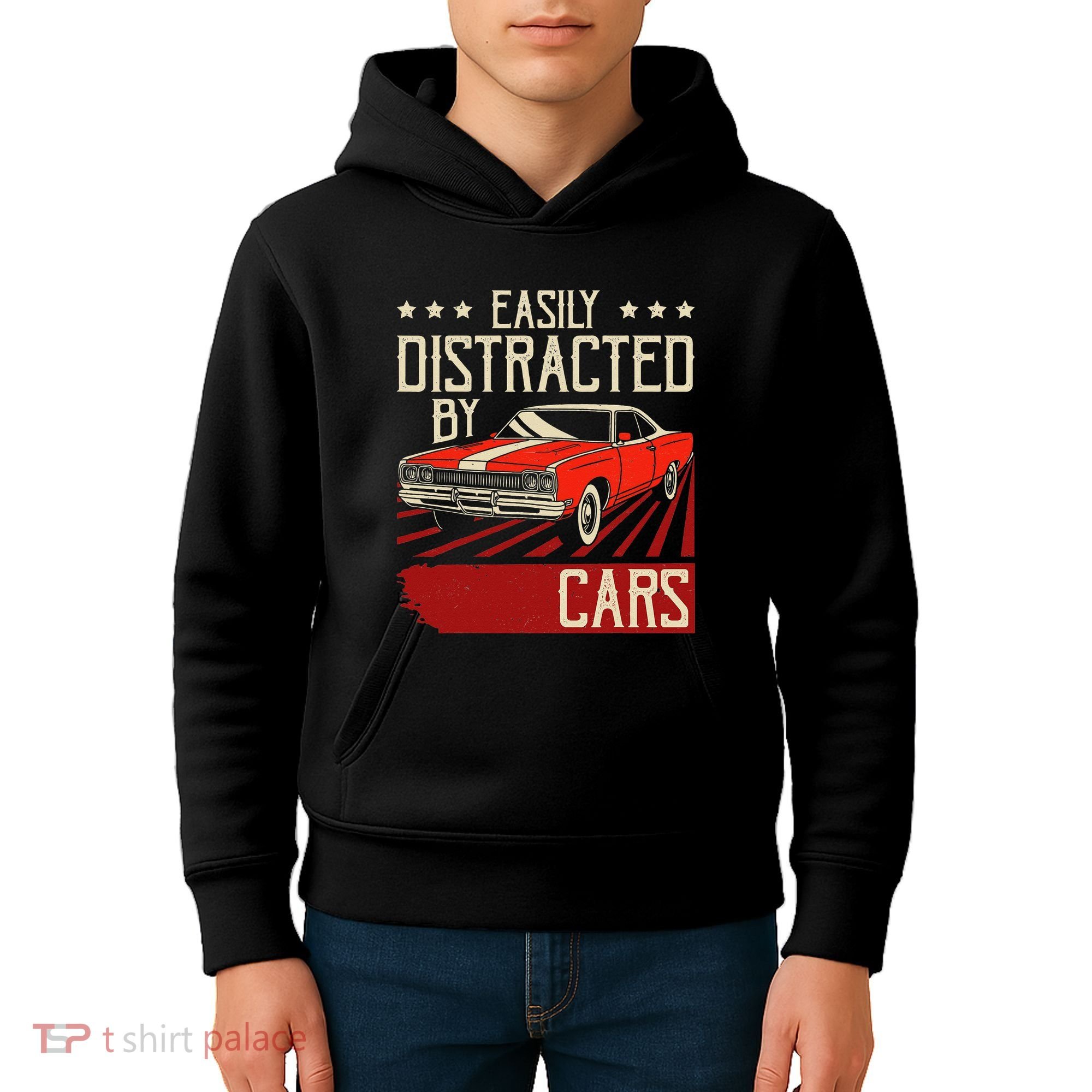 Easily Distracted By Cars Classic Muscle Car Guy Car Lover Kids Hoodie