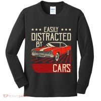 Easily Distracted By Cars Classic Muscle Car Guy Car Lover Kids Long Sleeve Shirt thumb 0