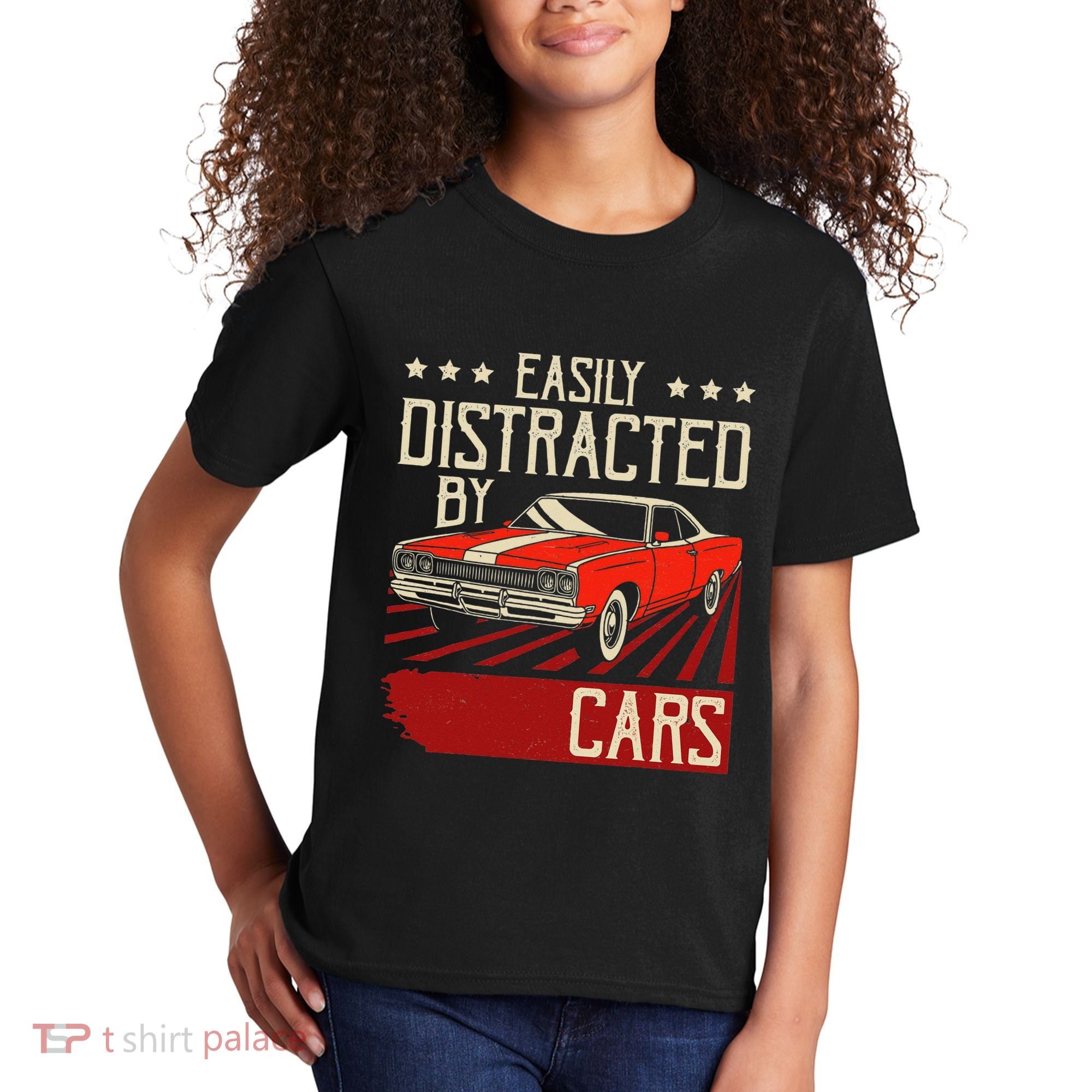 Easily Distracted By Cars Classic Muscle Car Guy Car Lover Kids T-Shirt