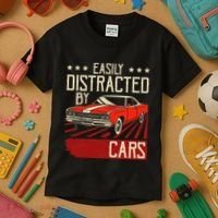 Easily Distracted By Cars Classic Muscle Car Guy Car Lover Kids T-Shirt thumb 3