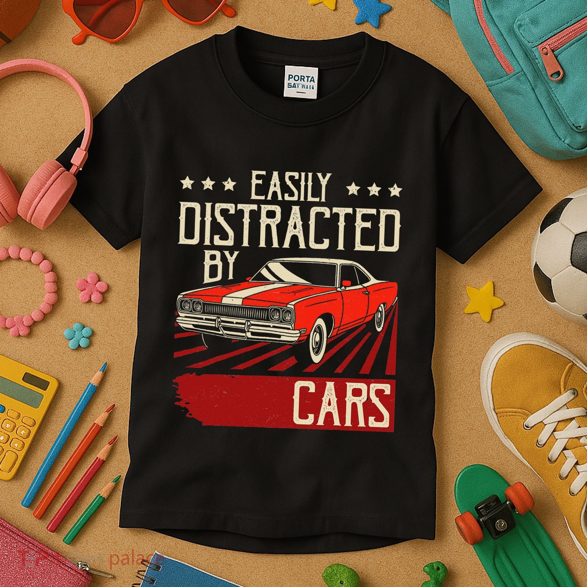 Easily Distracted By Cars Classic Muscle Car Guy Car Lover Kids T-Shirt