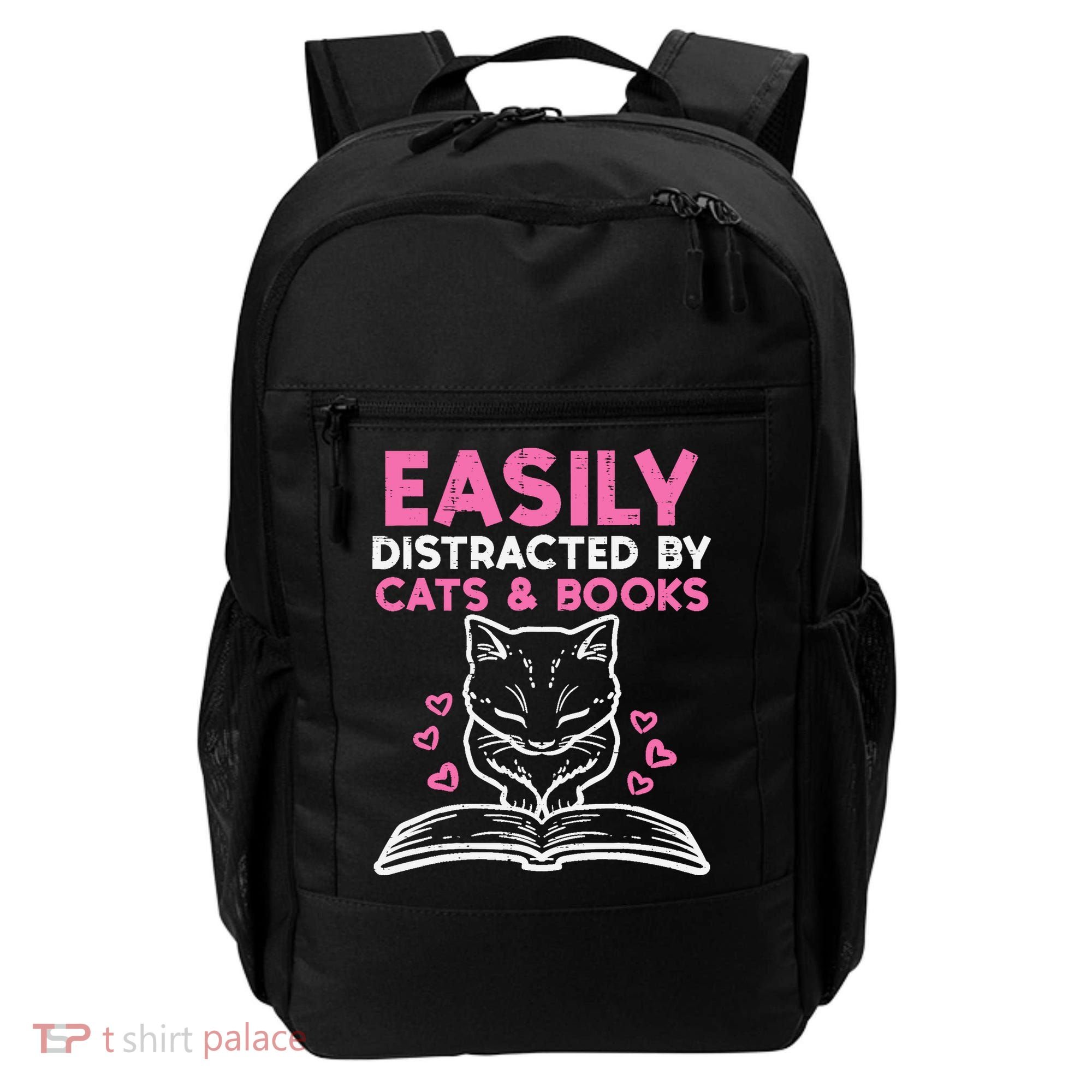 Easily Distracted By Cats Books Bookworm Wo Girl Backpack