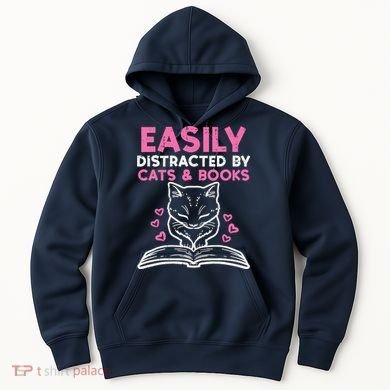 Easily Distracted By Cats Books Bookworm Wo Girl Hoodie